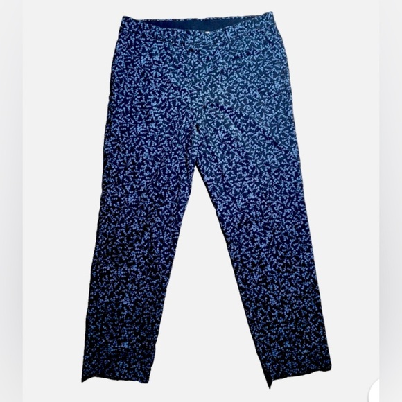 J Jill Floral Print Stretch Ankle Pants Elastic Waist Size 10 Navy Pull On Style - Picture 1 of 6